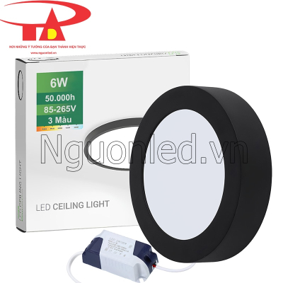 Đèn LED ốp trần tròn 6W viền đen 3 màu